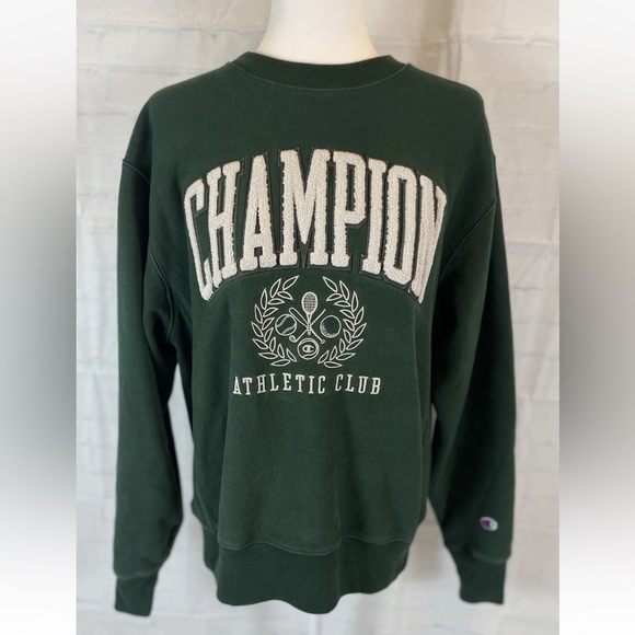 Champion Athletic Club Crest Crew Neck Sweatshirt Pullover Green Men’s Size M - Picture 2 of 10